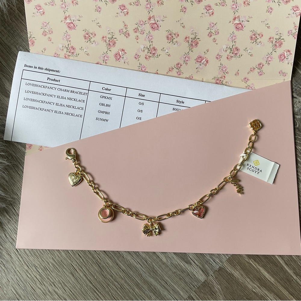🎀 KENDRA SCOTT x LOVESHACKFANCY Charm Bracelet with Locket Bow Heart Teacup Love